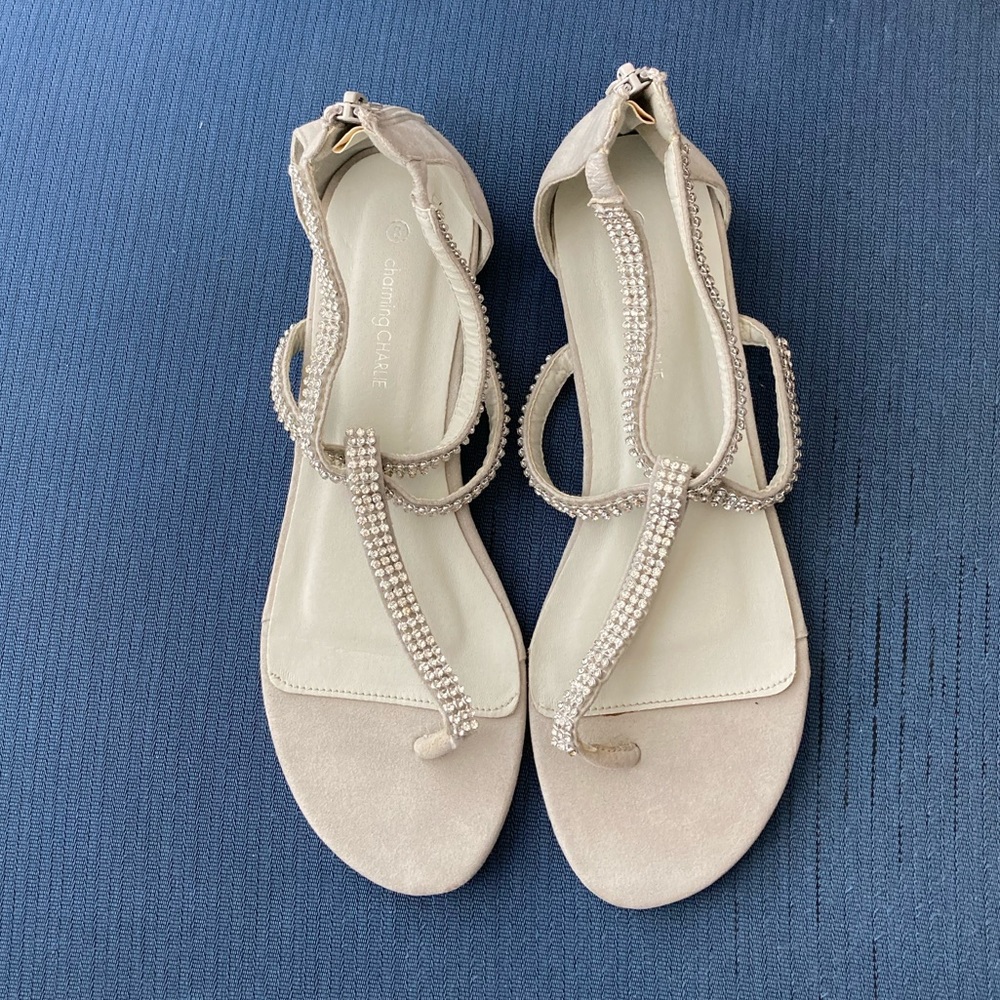 ‼️SOLD Sparkling Grey T-strap sandals